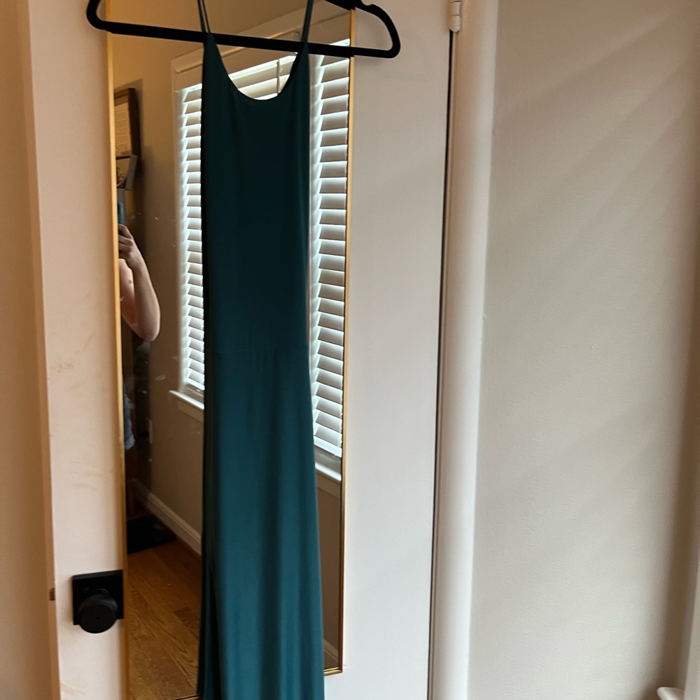Black tie, floor length teal dress